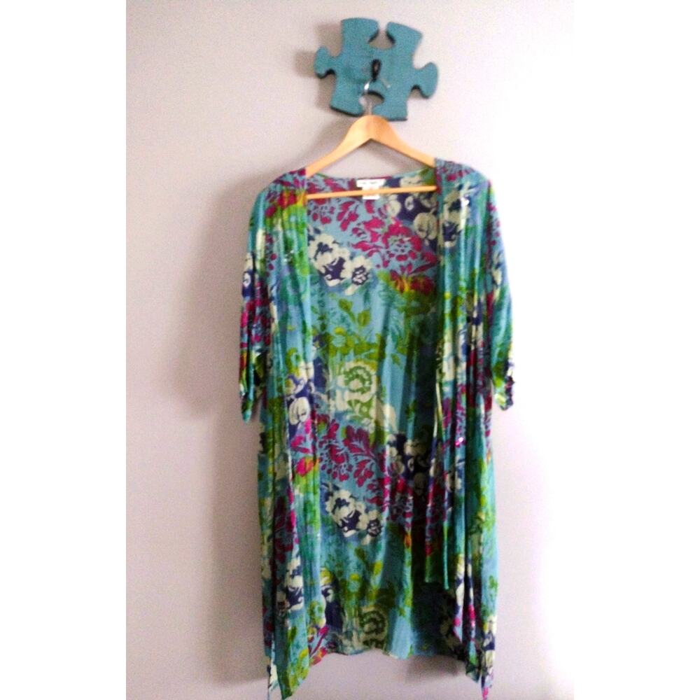 Ulla Popken multicolor long duster cottagecore floralcore top 16 18